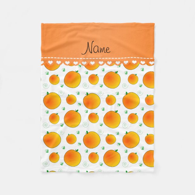 Couverture Polaire Nom personnalisé blanc pêches vertes feuilles tour (Devant)