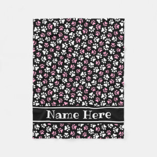 Couverture Polaire Nom personnalisé blanc rose sur motif empreinte d