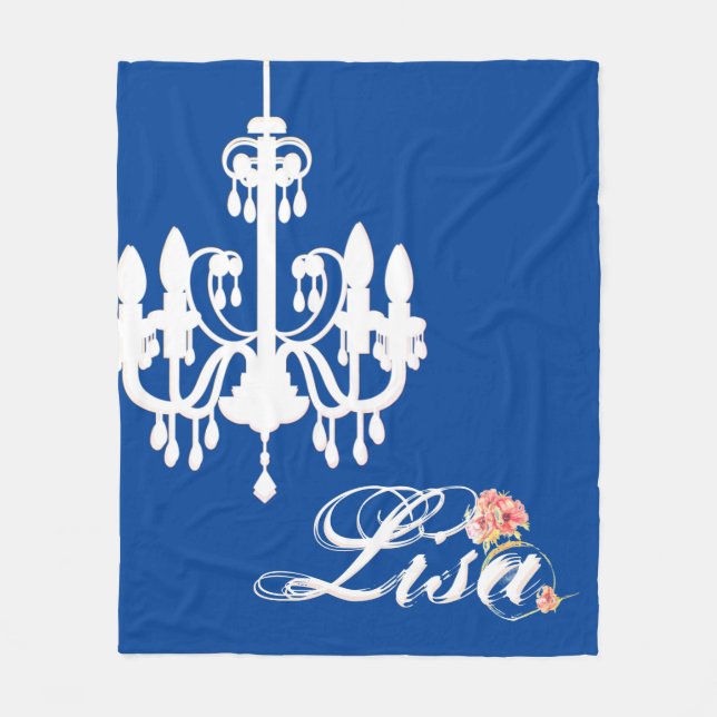 Couverture Polaire Nom personnalisé Bleu avec Lustre Blanc (Devant)