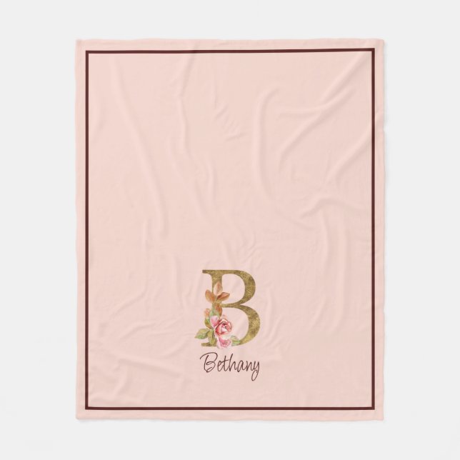 Couverture Polaire Nom personnalisé Blush Rose Gold Foncé Lettre B (Devant)