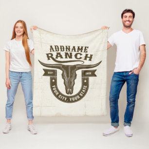 Couverture Polaire NOM personnalisé Bull Steer Skull Western Ranch