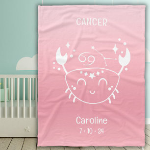 Couverture Polaire Nom personnalisé Cancer Zodiac Anniversaire rose