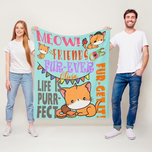 Couverture Polaire Nom personnalisé Cat Blanket cadeau pour les Amour (En situation)
