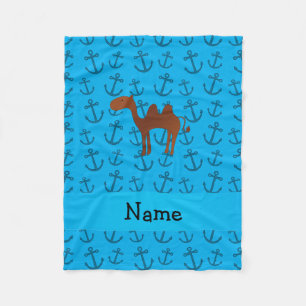 Couverture Polaire Nom personnalisé chameau bleu ancres motif