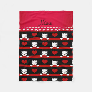 Couverture Polaire Nom personnalisé chats noirs coeur rouge rayures
