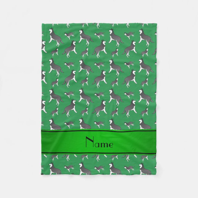 Couverture Polaire Nom personnalisé Chiens feuillus sibériens verts (Devant)