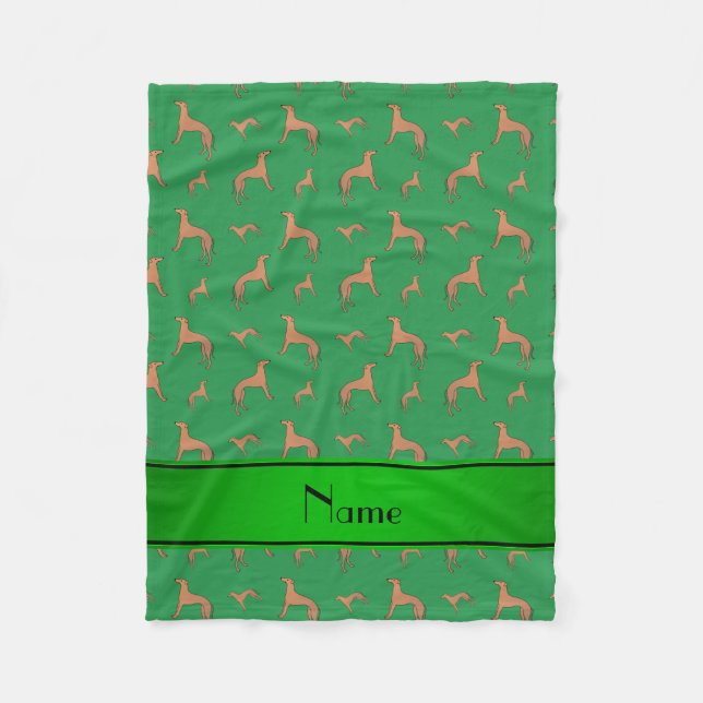 Couverture Polaire Nom personnalisé Chiens Whippet verts (Devant)