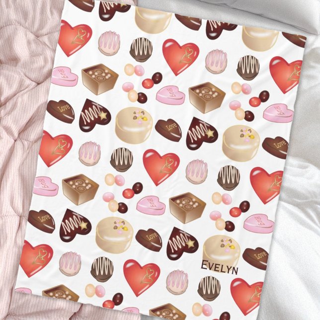 Couverture Polaire Nom personnalisé Chocolat Candy Motif de coeur (Créateur téléchargé)