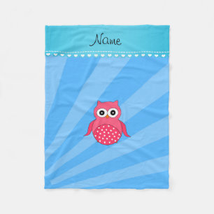 Couverture Polaire Nom personnalisé chouette rose bleu sunburst