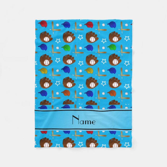 Couverture Polaire Nom personnalisé ciel bleu gant de baseball casque (Devant)