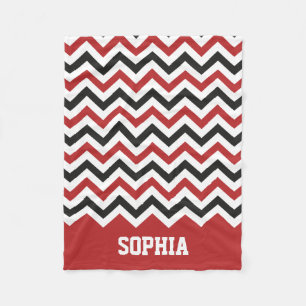 Couverture Polaire Nom personnalisé classique rouge et noir Chevron