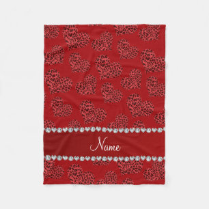 Couverture Polaire Nom personnalisé coeur léopard rouge