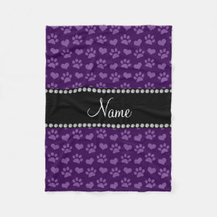 Couverture Polaire Nom personnalisé coeur pourpre et empreintes de pa