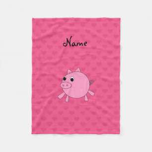Couverture Polaire Nom personnalisé Coeurs de cochon rose