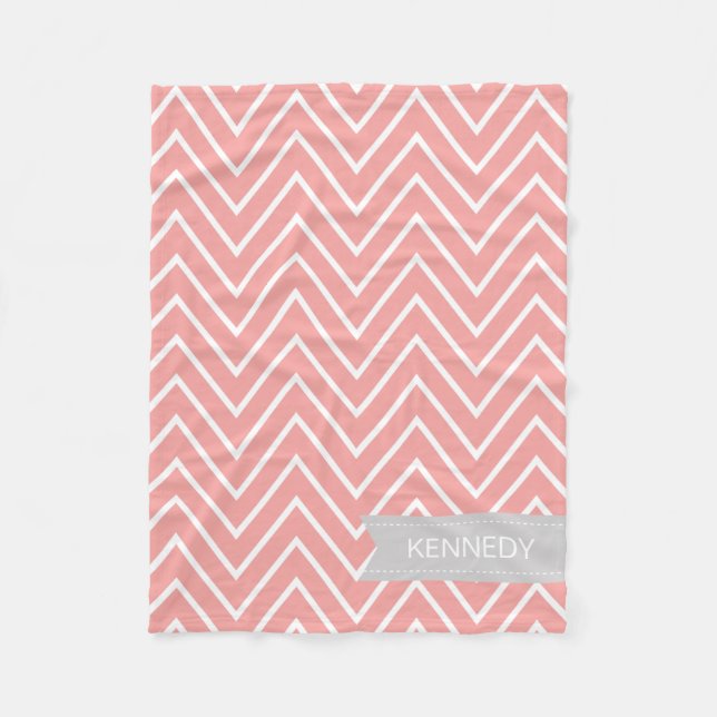 Couverture Polaire Nom personnalisé Coral Grey Chevron Motif (Devant)