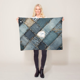 Couverture Polaire Nom personnalisé correctifs denim jeans bleus pour