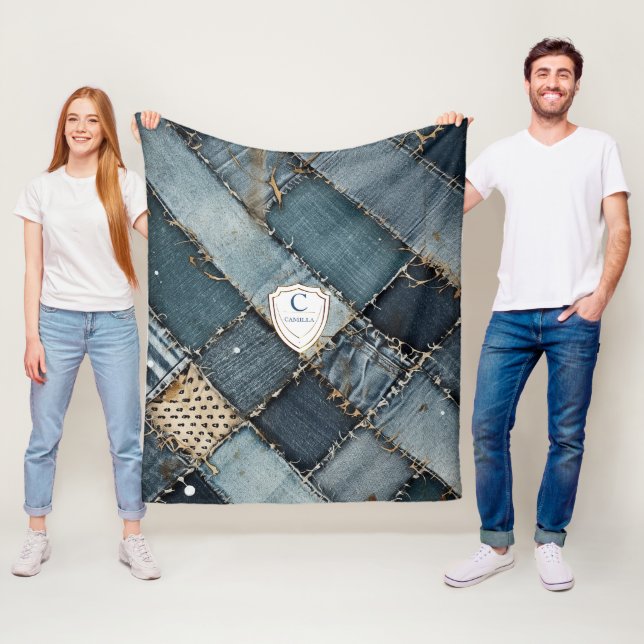 Couverture Polaire Nom personnalisé correctifs denim jeans bleus pour (En situation)