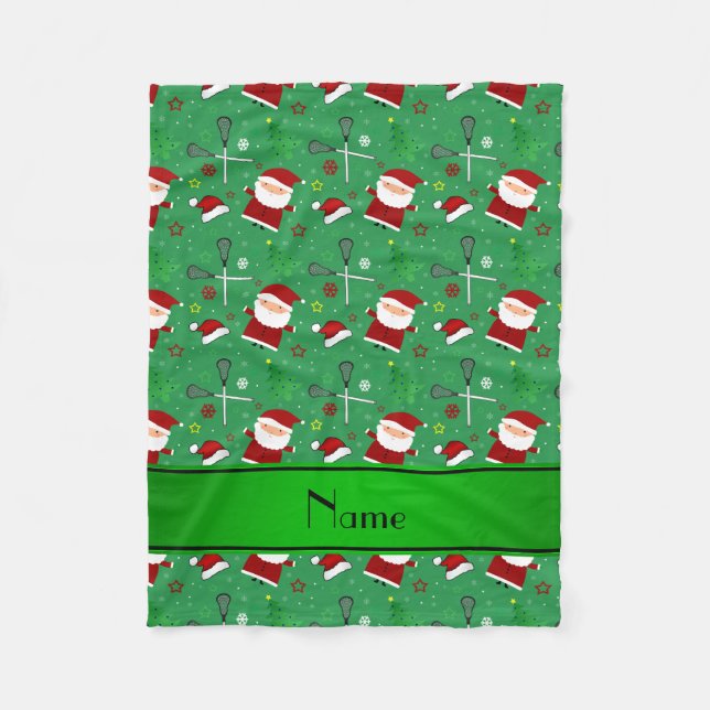 Couverture Polaire Nom personnalisé crosse verte motif de noël (Devant)