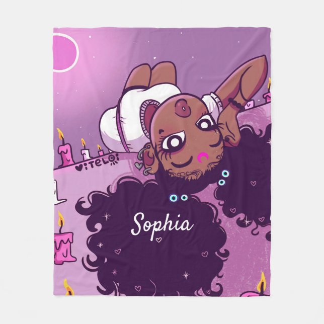 Couverture Polaire Nom personnalisé Cute Black Girl Purple Fleece Bla (Devant)