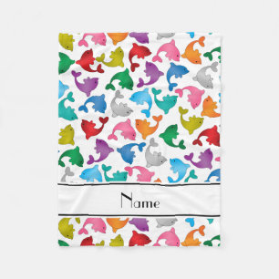 Couverture Polaire Nom personnalisé dauphins arc-en-ciel blancs
