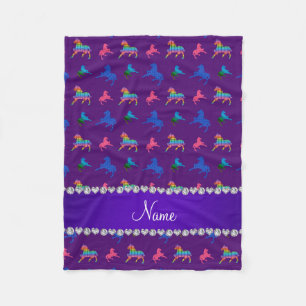 Couverture Polaire Nom personnalisé de cheval à motifs violets