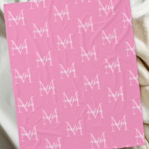 Couverture Polaire Nom personnalisé de monogramme rose récurrent