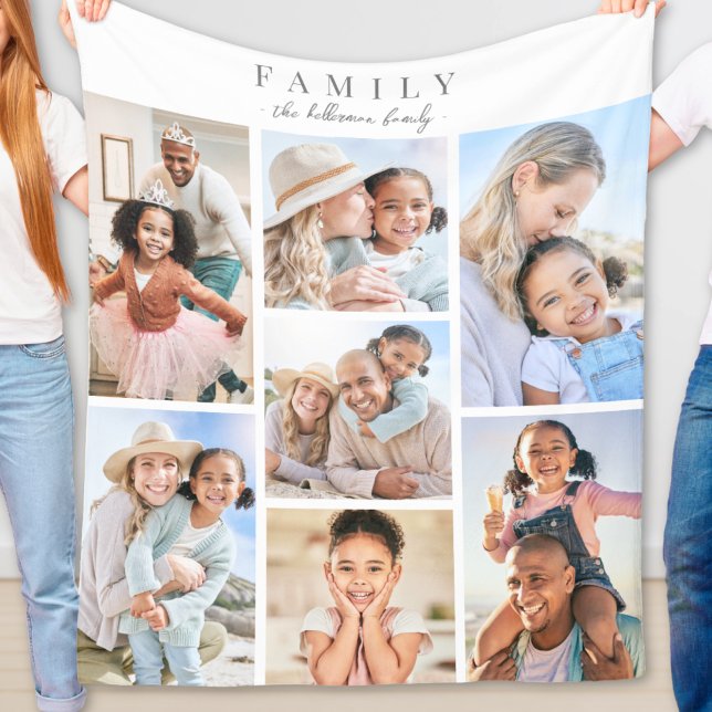 Couverture Polaire Nom personnalisé Famille Photo Collage (Personalized Name Family Photo Collage Fleece Blanket )