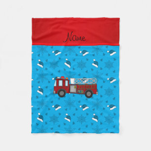 Couverture Polaire Nom personnalisé feu camion bleu santa chapeaux ar