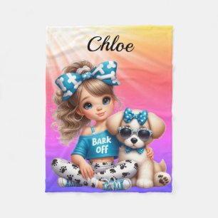 Couverture Polaire Nom personnalisé fille avec chiot