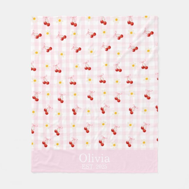 Couverture Polaire Nom personnalisé Filles roses et cerises Coquette  (Devant)