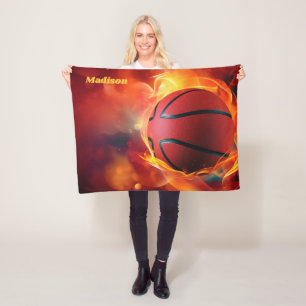 Couverture Polaire Nom personnalisé Flaming Basketball