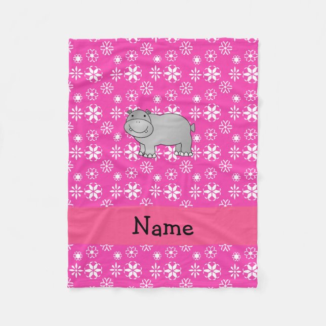 Couverture Polaire Nom personnalisé flocon de neige rose hippo (Devant)