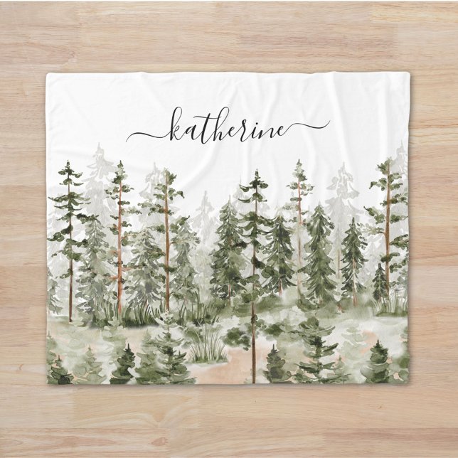 Couverture Polaire Nom personnalisé Forêt de pin rustique vert Pinède (In situ)