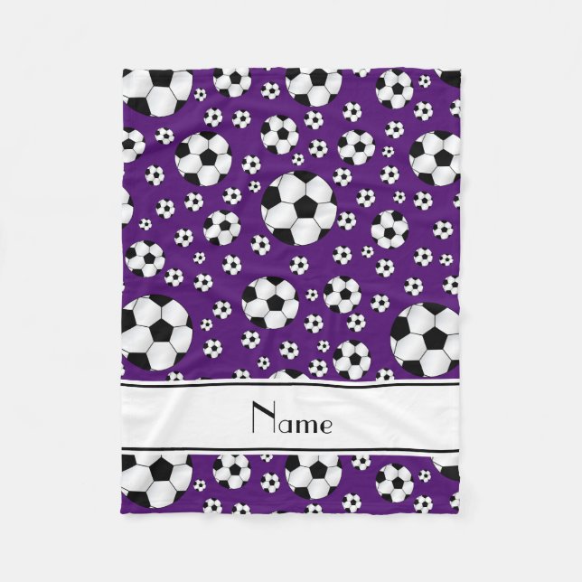 Couverture Polaire Nom personnalisé fun violet balle de football blan (Devant)