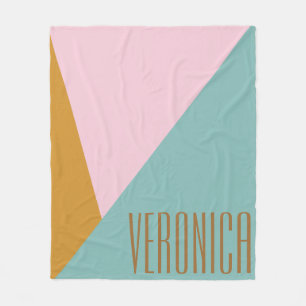Couverture Polaire Nom personnalisé Géométrique Rose Bleu Pastel Dorm