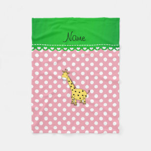 Couverture Polaire Nom personnalisé girafe jaune pois roses