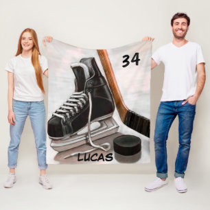 COUVERTURE POLAIRE NOM PERSONNALISÉ GLACE HOCKEY FLEECE BLANKET