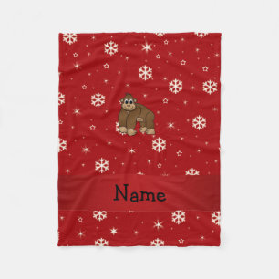 Couverture Polaire Nom personnalisé gorille rouge flocons de neige