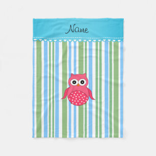 Couverture Polaire Nom personnalisé hibou rose bleu vert rayures