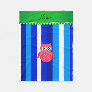 Couverture Polaire Nom personnalisé hibou rose rayures bleues