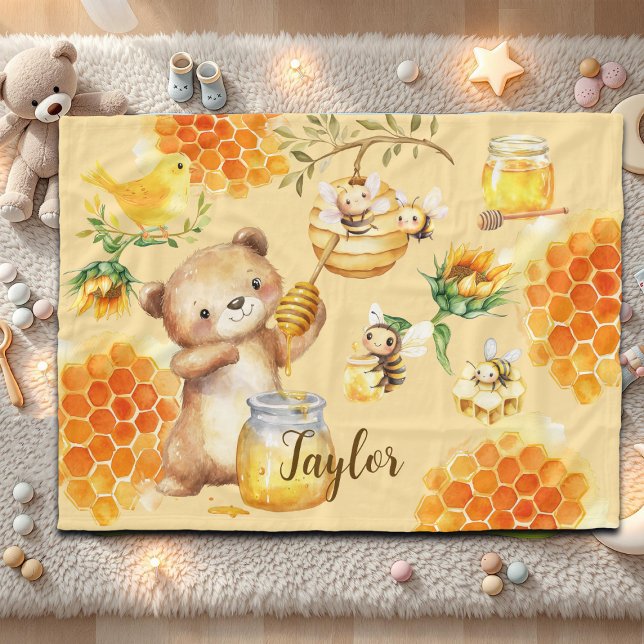 Couverture Polaire Nom personnalisé Honey Bear Bees Kids (Créateur téléchargé)