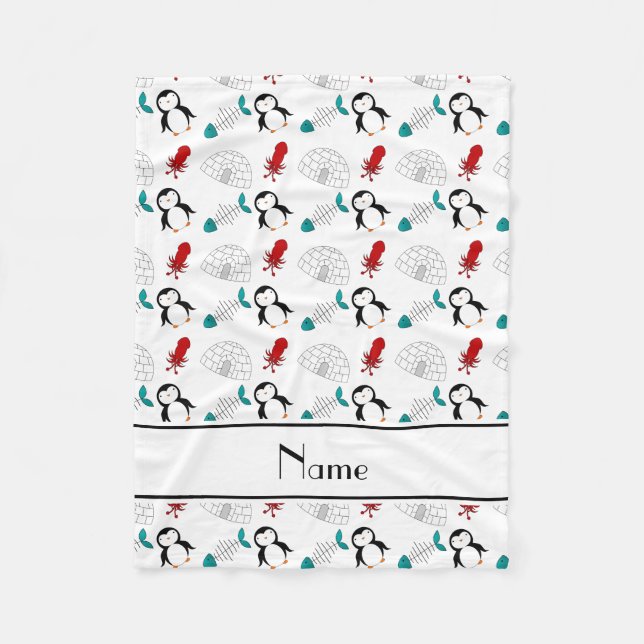 Couverture Polaire Nom personnalisé igloo de pingouins blancs calmar  (Devant)