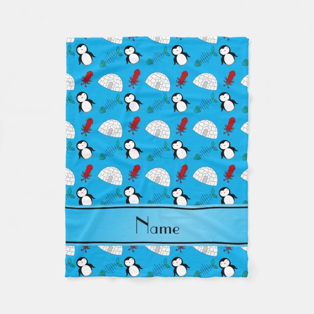 Couverture Polaire Nom personnalisé igloo de pingouins bleu calmar de (Devant)