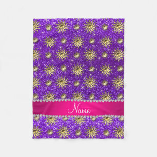 Couverture Polaire Nom personnalisé indigo purple or soleils