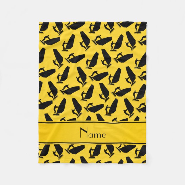 Couverture Polaire Nom personnalisé jaune noir planche à voile (Devant)