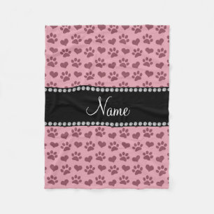 Couverture Polaire Nom personnalisé joli coeur rose et empreinte de p