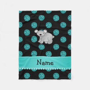 Couverture Polaire Nom personnalisé koala turquoise pois