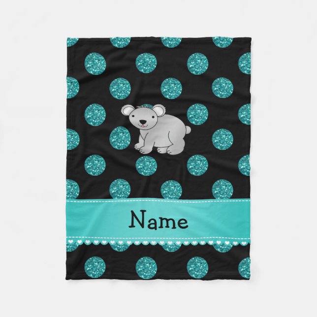 Couverture Polaire Nom personnalisé koala turquoise pois (Devant)