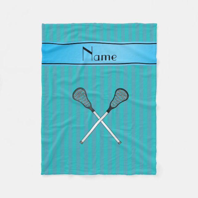 Couverture Polaire Nom personnalisé lacrosse rayures turquoise (Devant)