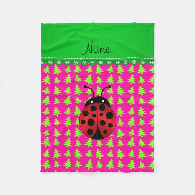 Couverture Polaire Nom personnalisé ladybug rose vert arbres (Devant)